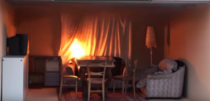 Simulación incendio en un salón comedor